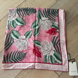 Gucci Pink Silk Scarf with Floral Design